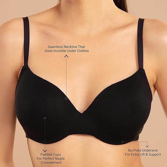NYKD Women’s Cotton Lightly Padded Wired Casual T-Shirt Bra Everyday Comfort & Support